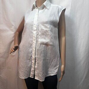 Linda Allard - Ellen Tracy SZ 10 Sleeve less White Linen Shirt
